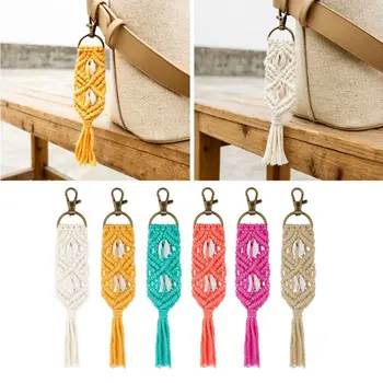 

Mini Macrame Keychains Boho Bag Charms with Tassels Handcrafted Accessory for Car Key Holder, Purse, Phone Wallet