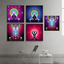 Холст художественные плакаты принты индийский Будда статуя медитация 7 Мандала чакр психоделическая Йога Бохо настенные живописные картины декор