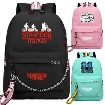 

Fashion backpack Stranger Things Canvas Backpack Canvas Student Schoolbag Women Letters Print Girls Ribbons USB Charge Mochila