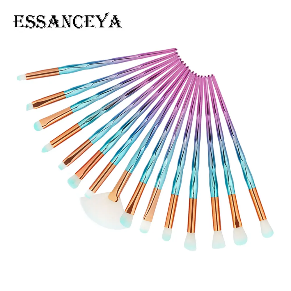 ESSANCEYA 10/15 шт алмазные Косметические кисти для макияжа Фонд вентилятор косметическая пудра для бровей губ кисть для теней для век макияж кисти набор инструментов - Handle Color: 15pcs