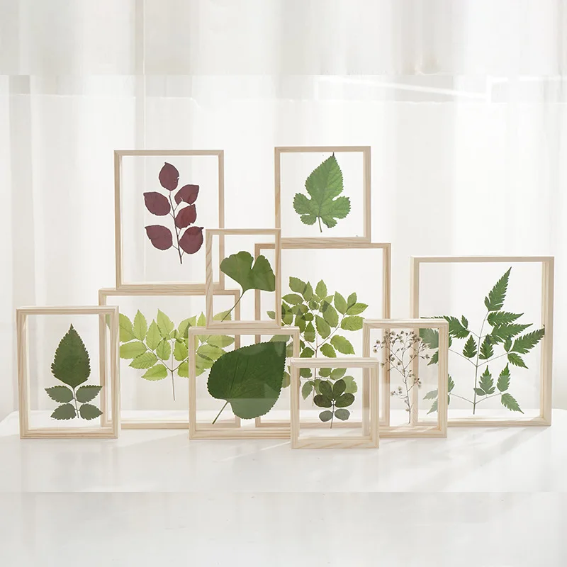 11 x 16 cm con cristal acrílico transparente para plantas doble cara decoración de mesa decoración del hogar color marrón 2 marcos de fotos de madera 