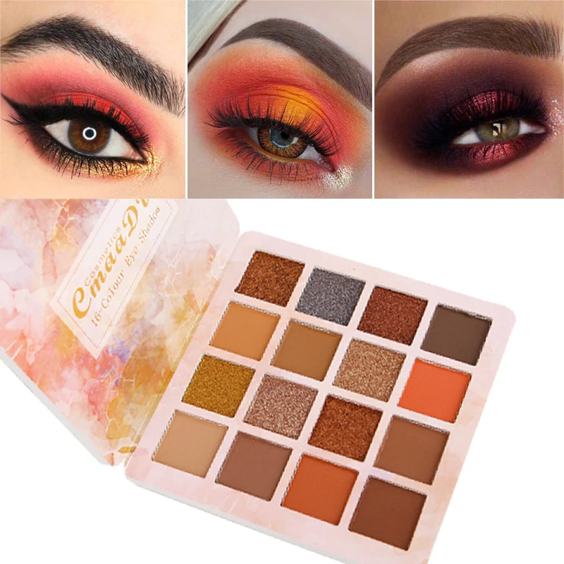 

Cmaadu 16 Colors Matte Eyeshadow Pallete Waterproof Makeup Pigment Glitter Shimmer Diamond Eye Shadow Powder Palette Cosmetics