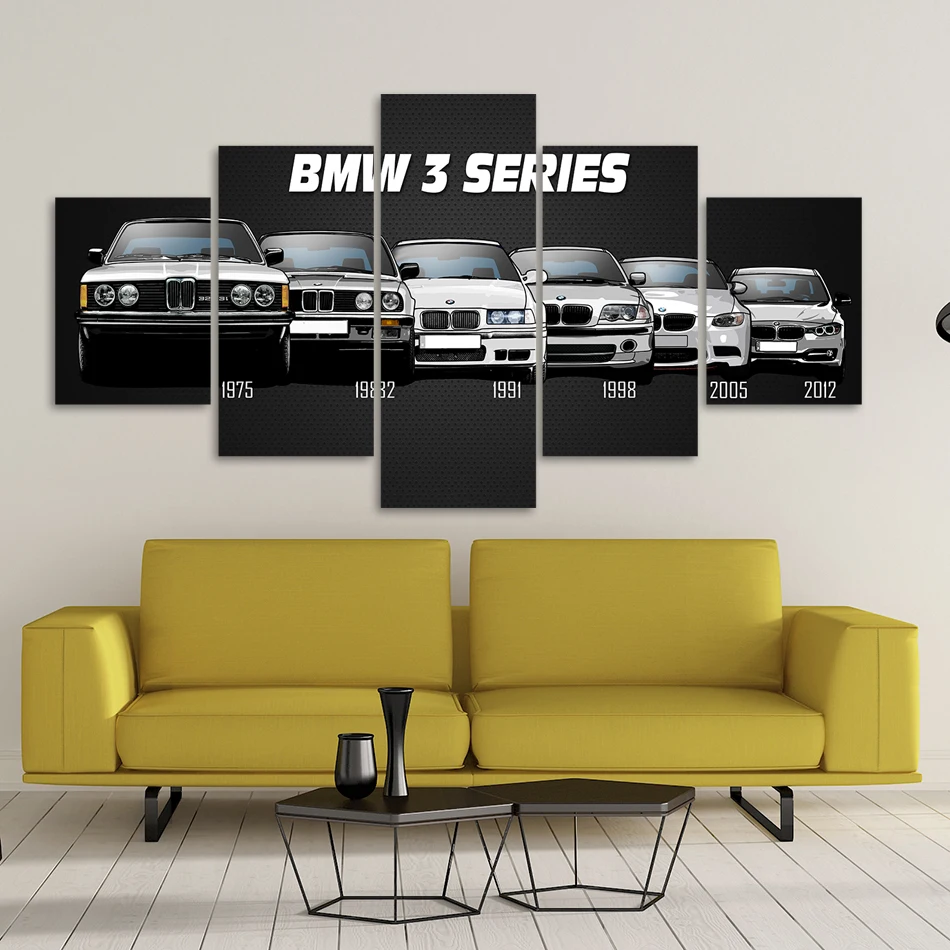 Холст Печатный плакат домашний Декор 5 шт. HD Bmw M3 M5 Белый спортивный автомобиль картины настенные художественные картины гостиная модульная рамка