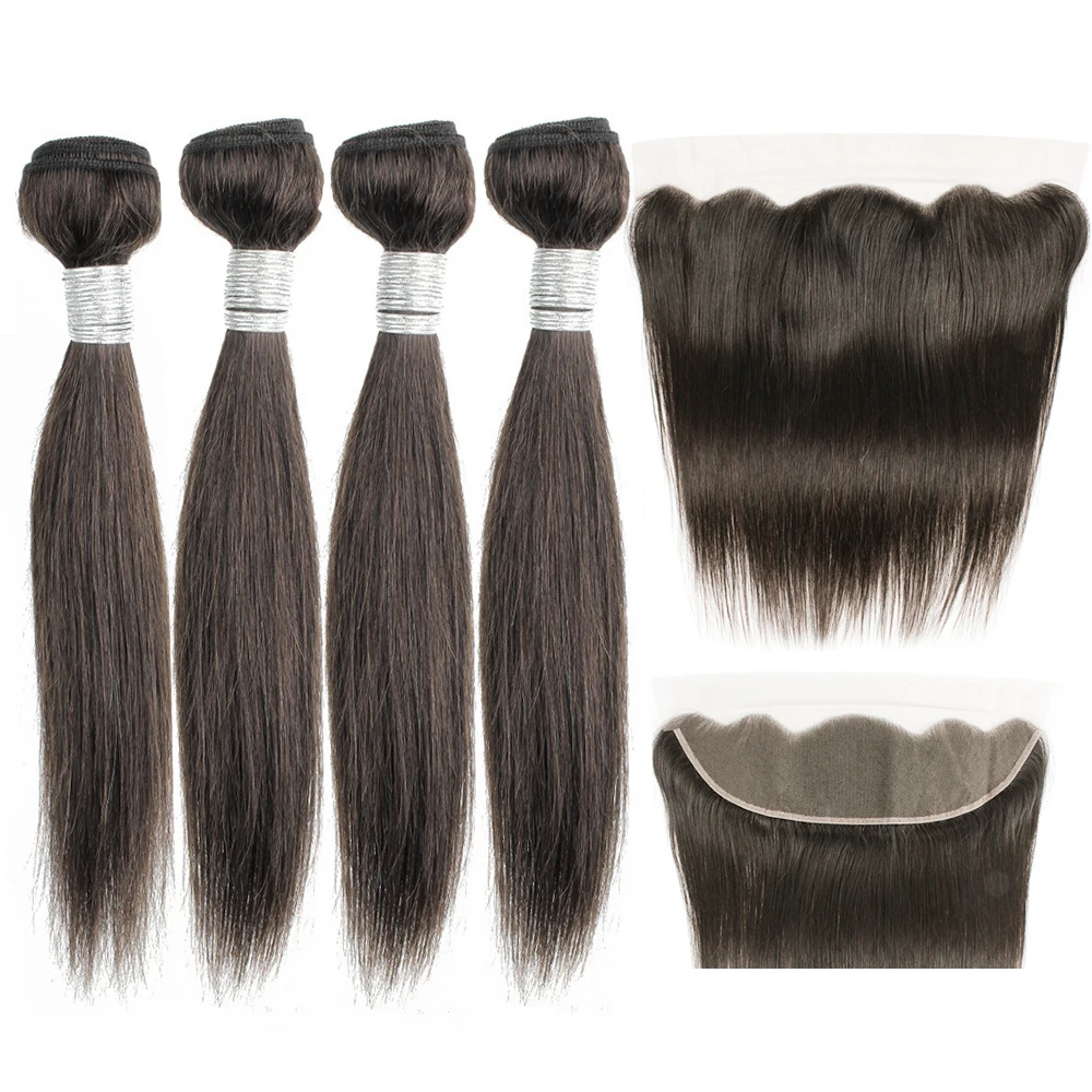 MOGUL HAIR 50g/pc 4/6 Bundles with 4x13 Lace Frontal 10-16 inch Natural Color Straight Brazilian Remy Human Hair Weave