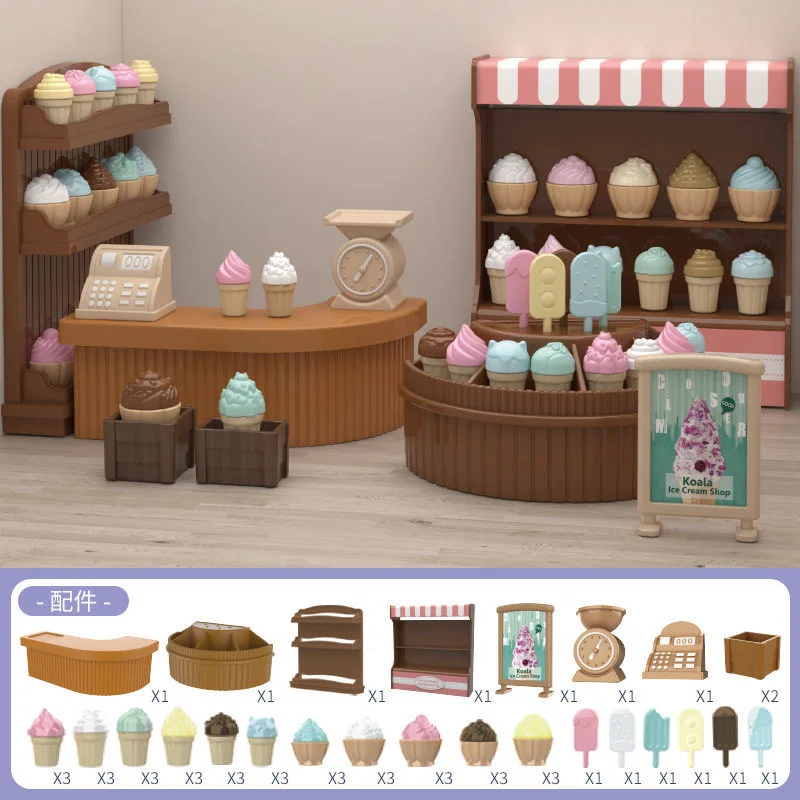 1/12 Simulation Forest Rabbit Family Dollhouse Critters IceCream Bakery Fruit Flower Handbag Shop Accessories Toy for girls Gift 5