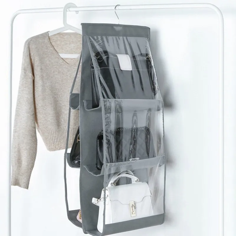 

6 Pocket Folding Hanging Large Clear Dust Pouch Holder Storage Bag Organizer Rack Hook Hanger