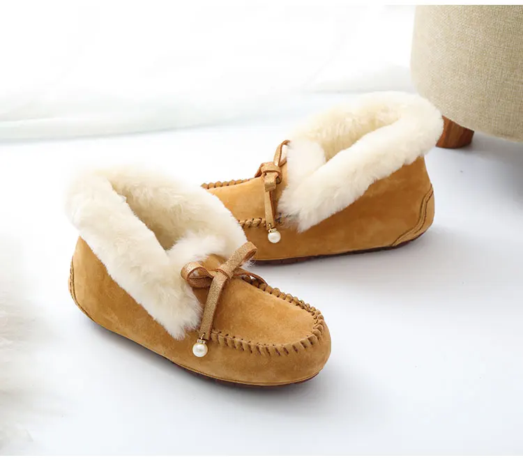 Natural Fur Women Flats Casual Moccasins Comfortable Loafers Genuine Leather Women Shoes Fashion Driving Shoes Woman
