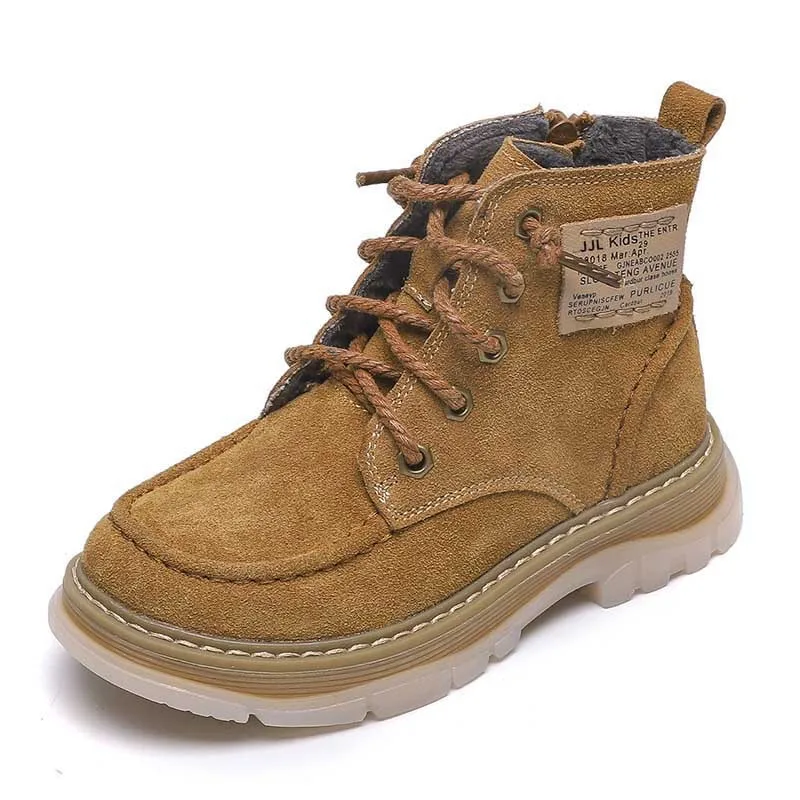 Autumn Winter genuine leather boots children high-top boots boys warm snow girls cotton shoes warm under-15℃ children boots