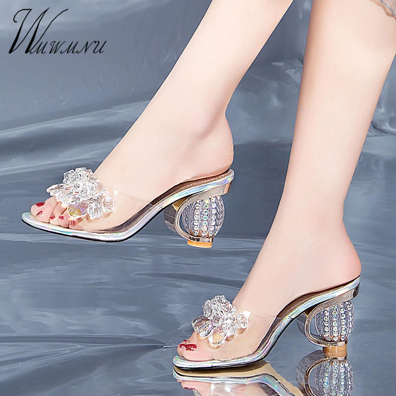 clear jelly sandals with rhinestones