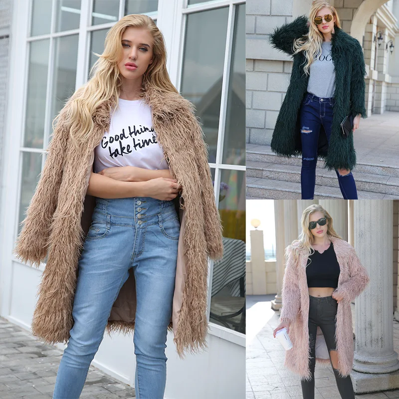 Best Long Hairy Faux Fur Coat Women Thicken Long Fur Coats Plus Size Fluffy Winter Jacket Turn Down Collar Women Shaggy Cardigan