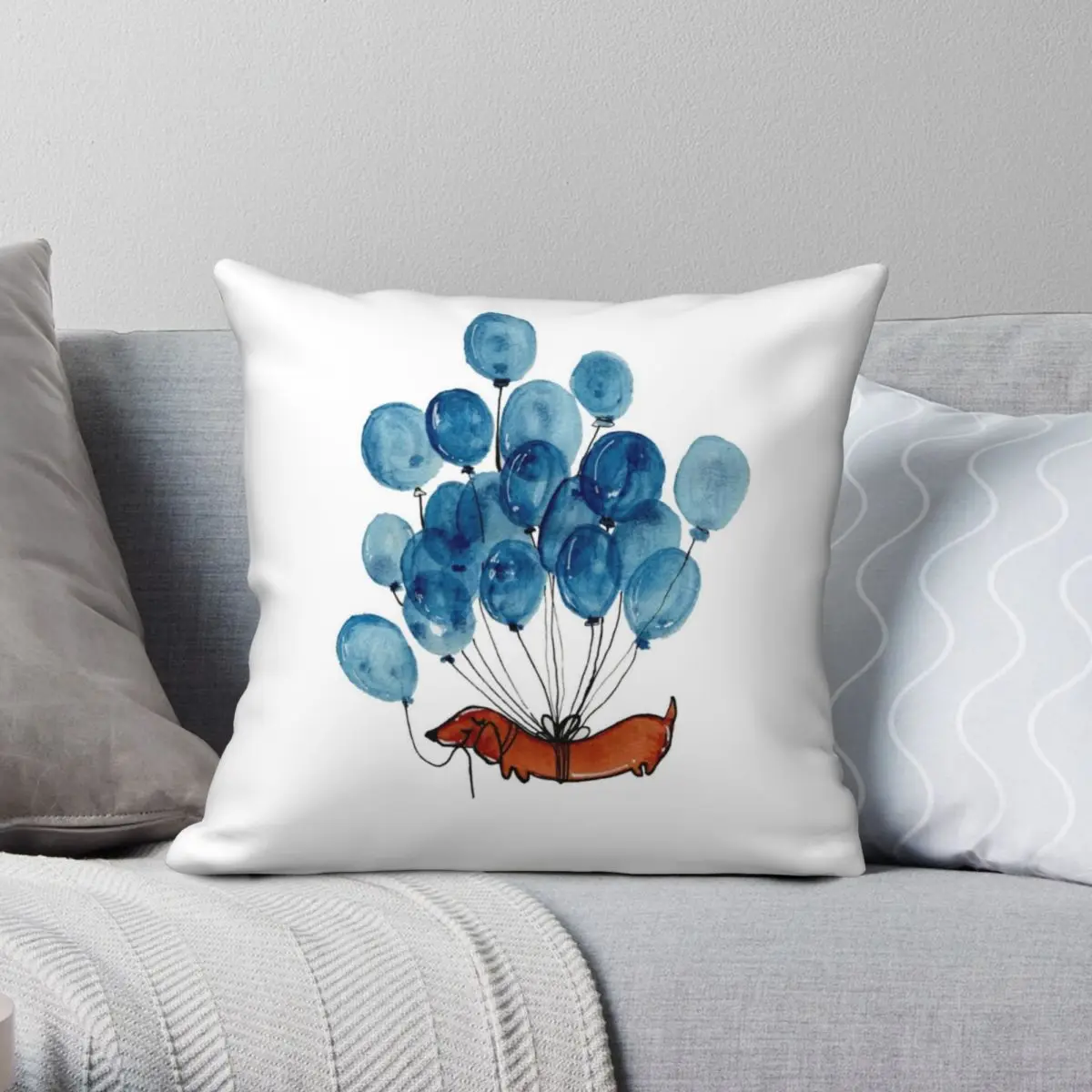 

Dachshund Dog And Balloons Square Pillowcase Polyester Linen Velvet Zip Decor Sofa Cushion Case