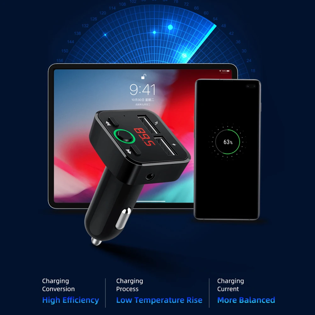 Автомобильный комплект Bluetooth, fm-передатчик, mp3-плеер, светодиодный, двойной USB, быстрое зарядное устройство, дисплей напряжения, USB зарядное устройство, 2.1A, автомобильные аксессуары