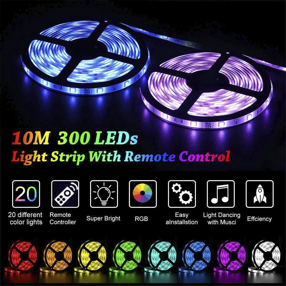 5 м 10 300 светодиодов ленточный светильник RGB IP65 SMD 5050 DC12V rgb диод гибкая лента IR Contoller