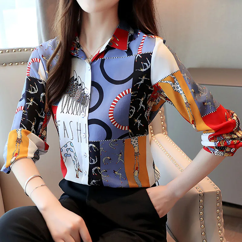Blusas mujer de moda 2019 шифоновая блузка рубашки с длинными рукавами для женщин свитеры