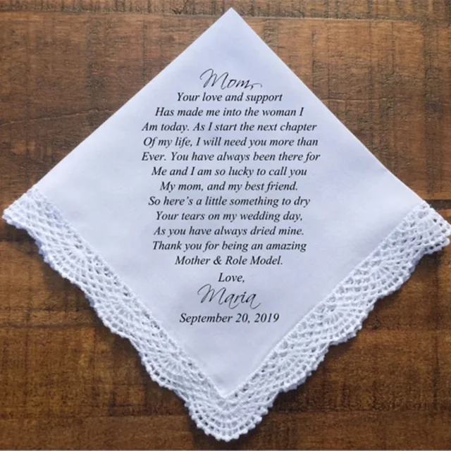 Egyéni Esküvői Hankies, Zsebkendő A Menyasszony És Vőlegény Anyjának, Másnaposság Ajándéka Kedvezmények, Nyomtatott Hankie