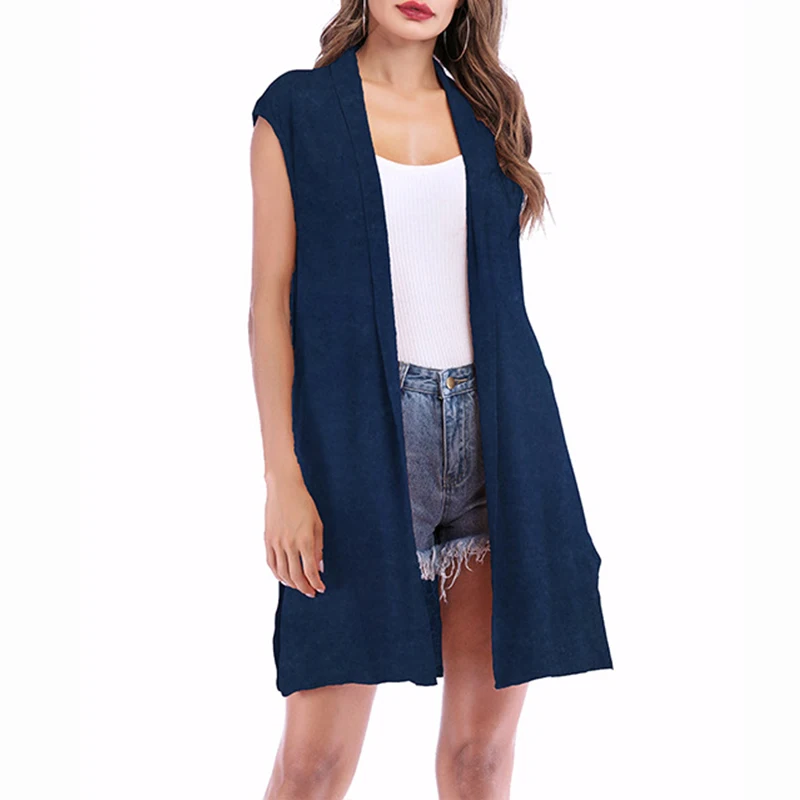 

Women Autumn Spring Knit Blend Vest Waistcoat Lady Office Wear Long Waistcoat Women Coat Casual Sleeveless Vest Jacket Plus Size