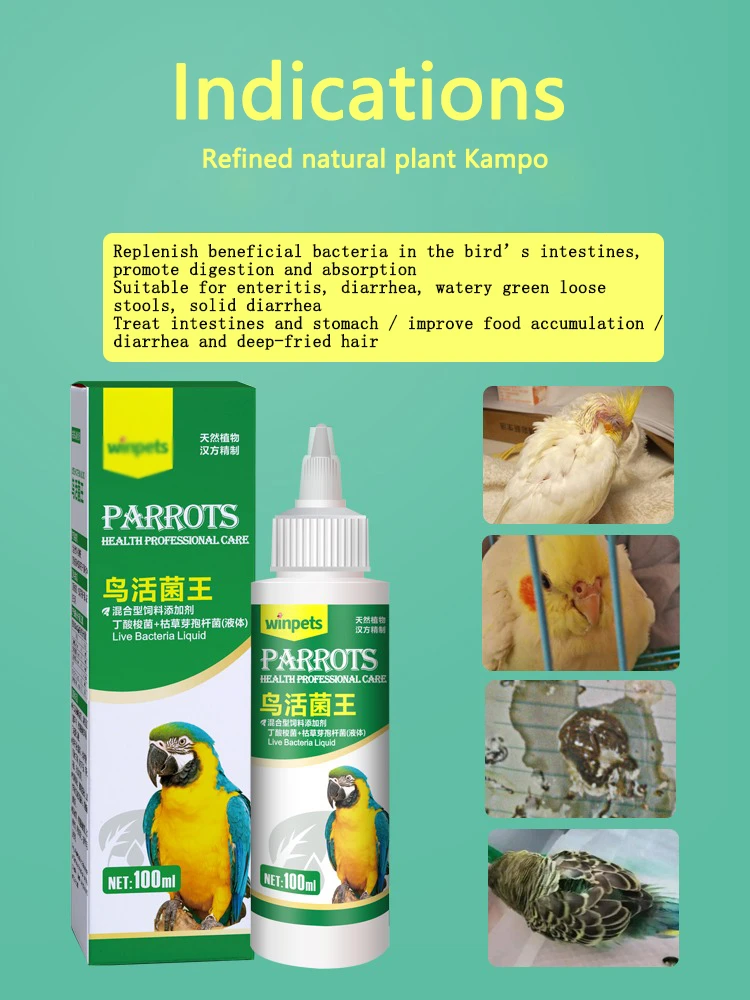 Parrot Bird Uses Probiotic Liquid To Loosen Green Stools To Regulate