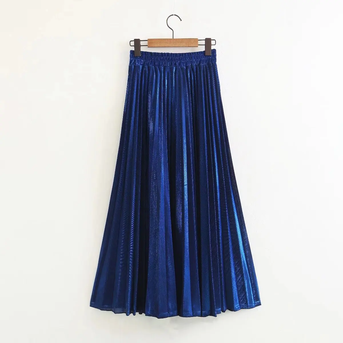 

C201-2836 Spring New Elastic Waist Metallic Pleated Skirt Mid-length Skirt AliExpress Amazon