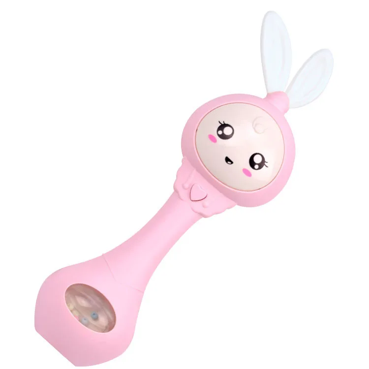 Музыкальный звуковой светильник, качающиеся игрушки, милая игрушка для прорезывающихся зубов с героями мультфильмов, ручные колокольчики, погремушки для новорожденных, Ранние развивающие игрушки - Цвет: Розовый