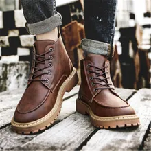Новинка; сезон осень-зима; мужские модные ботильоны; мужские кожаные ботинки martin; винтажные классические уличные Нескользящие мотоциклетные ботинки на шнуровке