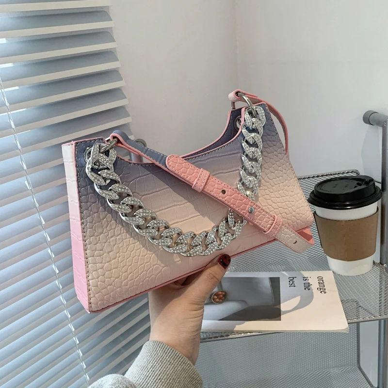 

Stone Pattern PU Leather Armpit Crossbody Bag For Women Solid Color Chain Shoulder Handbags Female Travel Fashion Hand Bag