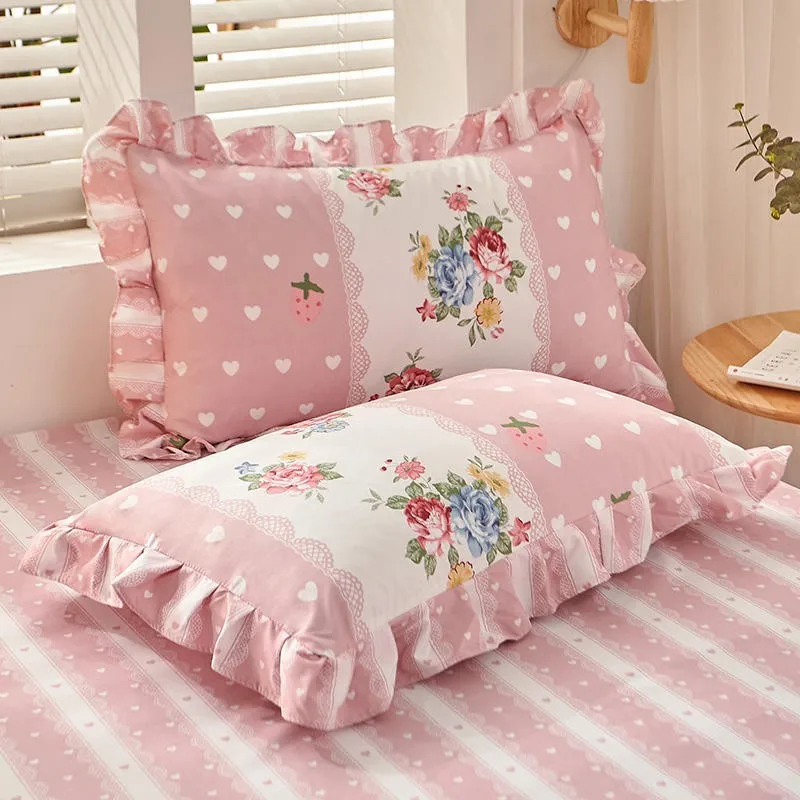 Peony Floral Girls Duvet Cover Set Soft Cotton Brushed Farmhouse Chic Blossom Ruffle 3/4Pcs Bedding set Fitted sheet Pillowcase