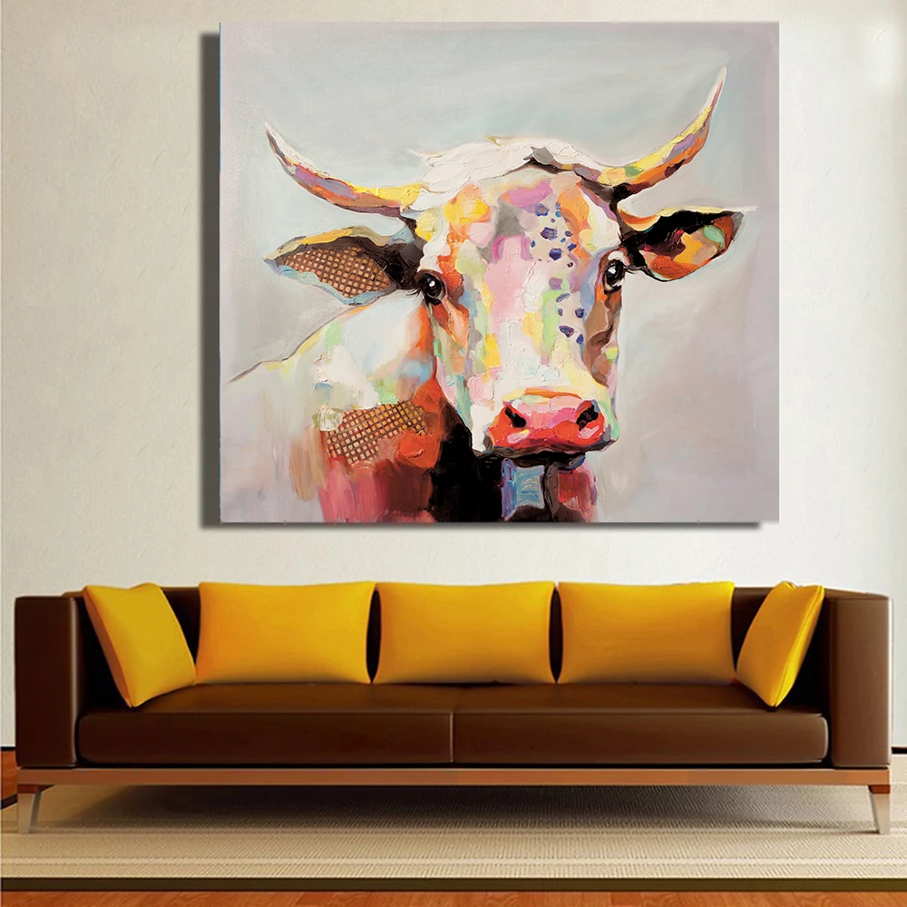 Wall Art милые Цвет масло кожа коровы дешевые современные картины для Гостиная Холст