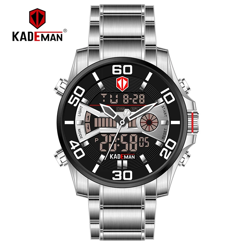 K6171-SB-W-S KADEMAN K6171 Роскошные мужские часы Tech lcd спортивные мужские часы полностью стальные 3ATM цифровые наручные часы бренд повседневные деловые - Цвет: K6171-SB-W-S
