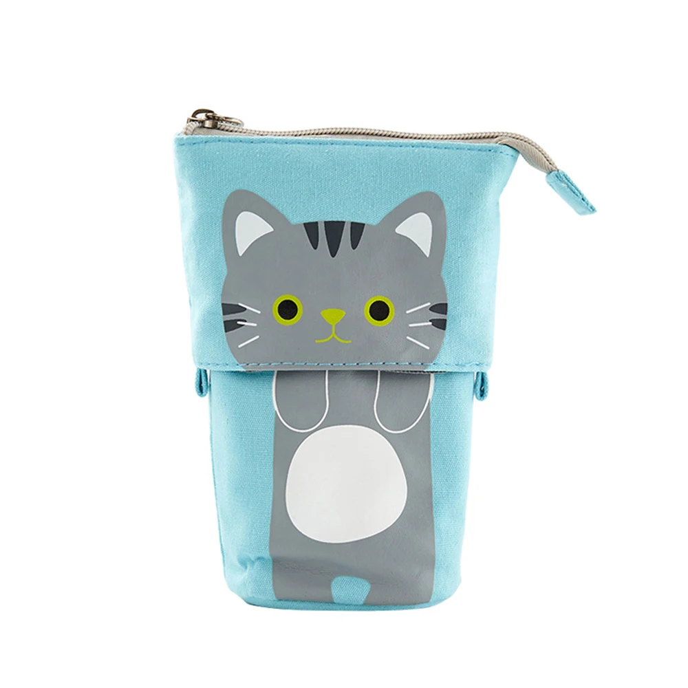1 шт. холщовый чехол для карандашей с изображением милого кота, сумка для канцелярских принадлежностей, чехол для ручек с застежкой-молнией - Цвет: C
