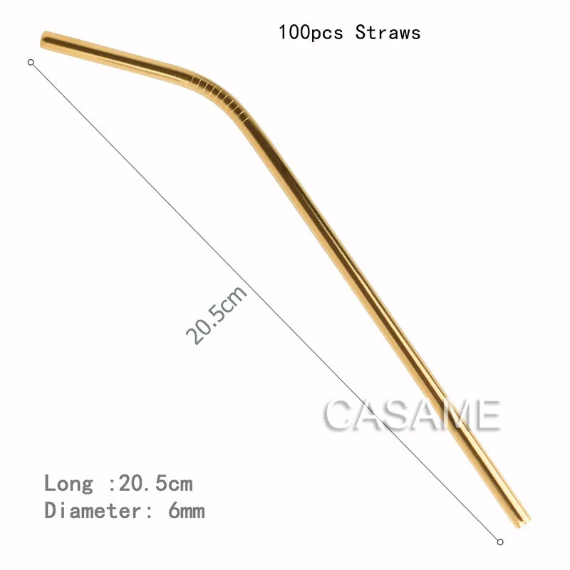 100 шт металлическая соломинка многоразовые Оптовые трубочки для напитков из нержавеющей стали прямые изогнутые соломинки бар соломки стальные соломки экологичные - Цвет: Gold Bent Straws