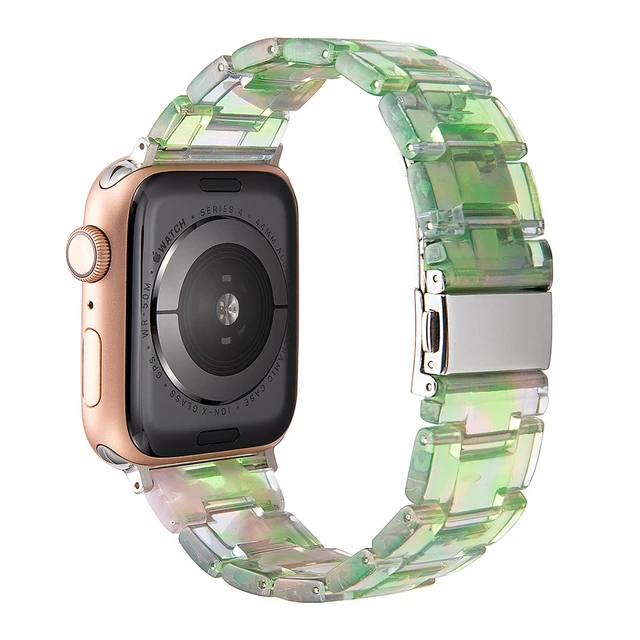 Resin strap for apple watch band 7 44mm 40mm 42mm 38mm 41 45mm correa transparent Loop watchband for iwatch 7 6 se series 5 4 3 Transparent Green
