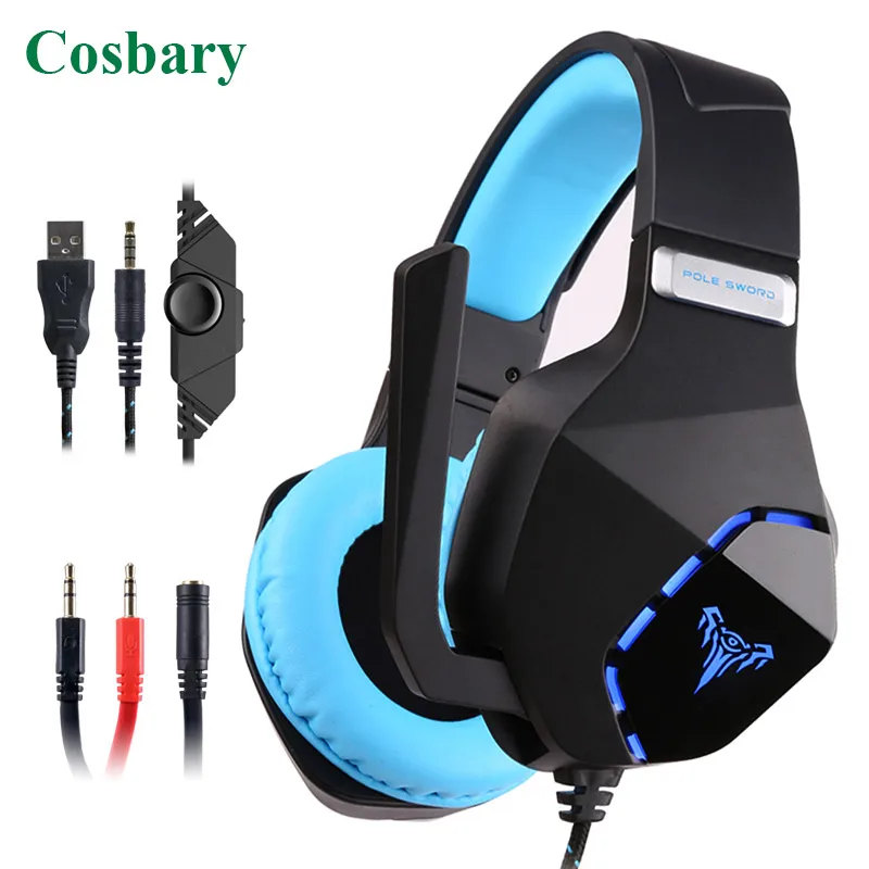 

Cosbary 3.5mm Plug Wired Back-light Gaming Headphone Surround Stereo Game Headset with Microphone for PC Gamer Laptop Computer