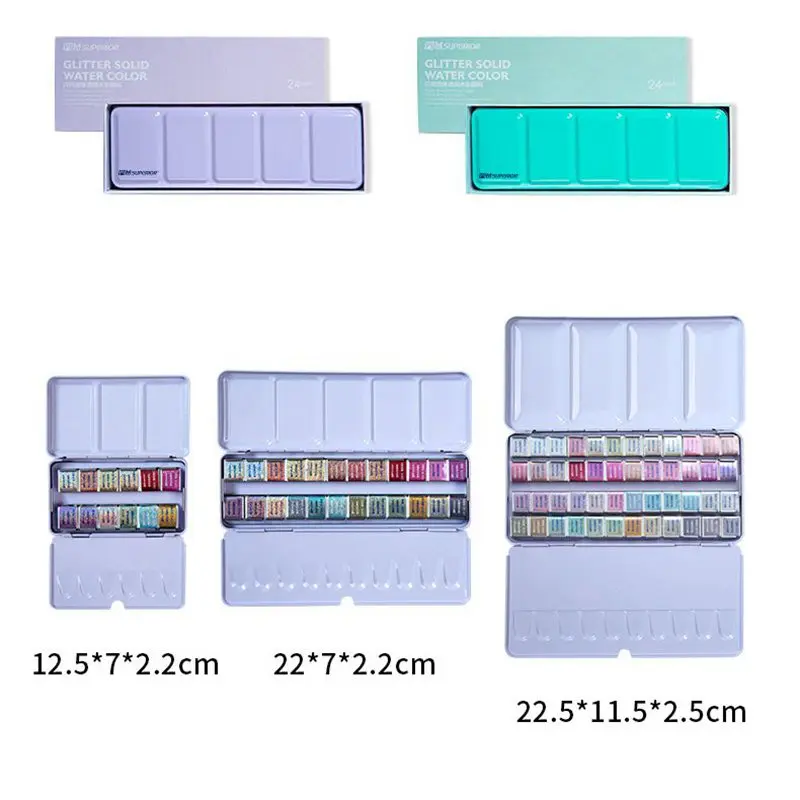 Billig Überlegene 12 24 48 Farben Solide Metallic Aquarell Farben Set Tragbare Perlglanz Wasser Farbe Pigment Metall Palette Kunst liefert
