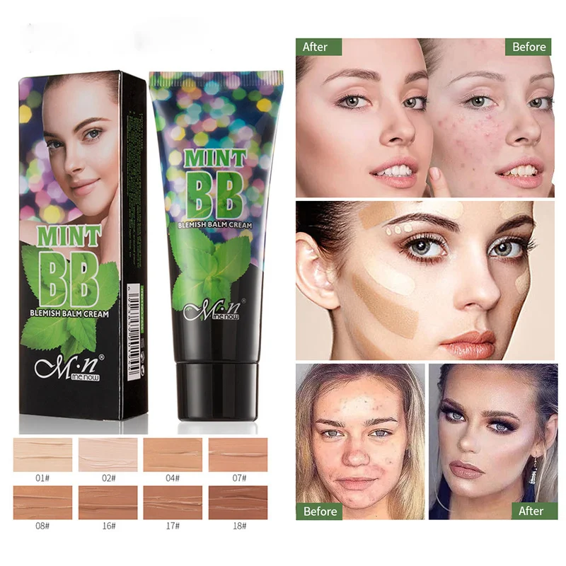 

BB Cream 8 Colors Mint Refreshing Foundation Liquid Is Not Easy To Jam Breathable and Natural Contains Vitamin A Oil Control