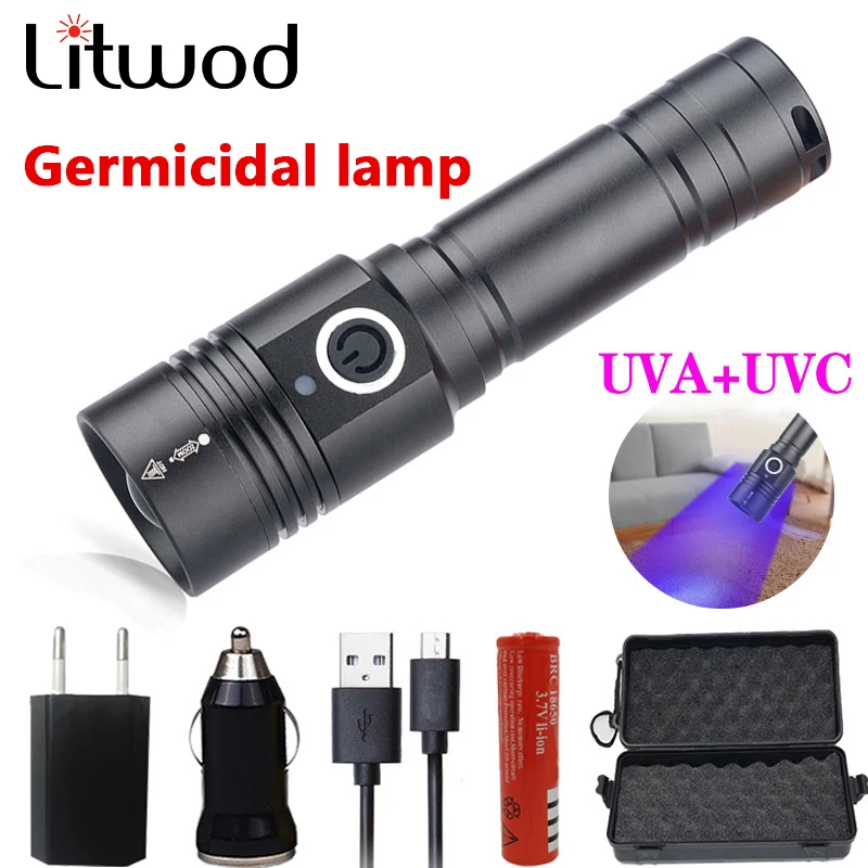 Портативный UVA UVC светодиодный фонарик Zoom Lanterna 18650 перезаряжаемая батарея