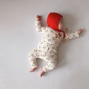 

Baby cartoon bear pajama 3pcs set infant kids pure cotton T shirt pants and cap clothes sets Home wear