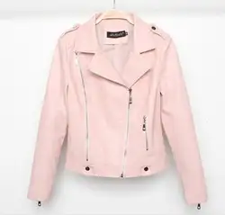 Новая Мода Реверс Тонкий дамы PU кожа женщин Jas мотоцикл кожа Herf розовый кожаный пиджак