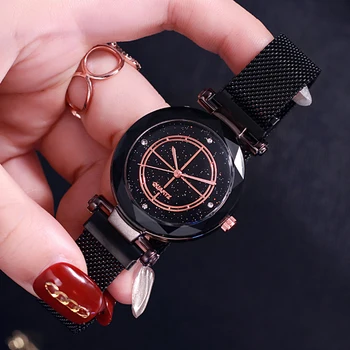 

Fashion Ladies Watches Women Luxury Rhinestone Starry Sky Sport Quartz Watch Women Blue Waterproof Black Bracelet Watch