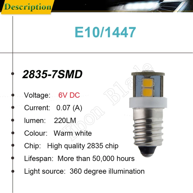 2 pezzi E10 7 SMD 6 Volt 6 V DC vite LED luce bianco caldo 4300k MES  lampadina in miniatura 1447 sostituzione per torcia torcia lampada bici -  AliExpress