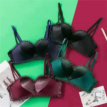

Hollow Velvet Heart-shaped Women Underwear Sexy Lace Comfortable Love Push Up Bra Set AB Cup Wire Free Adjustable Lingerie Set