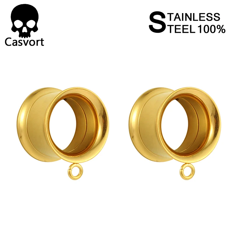 gold Casvort 2 шт из нержавеющей стали болтающиеся беруши корпус винт для пирсинга туннели носилки ювелирные изделия для тела серьги расширитель для подарка - Окраска металла: gold