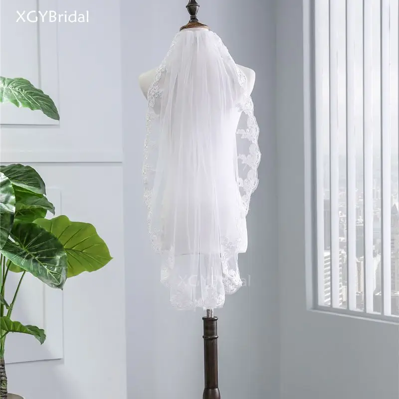 

New Arrival One-Layer Short Bridal Veil Lace Appliques Tulle Wedding Veils with Comb Wedding Accessories Velo de Novia