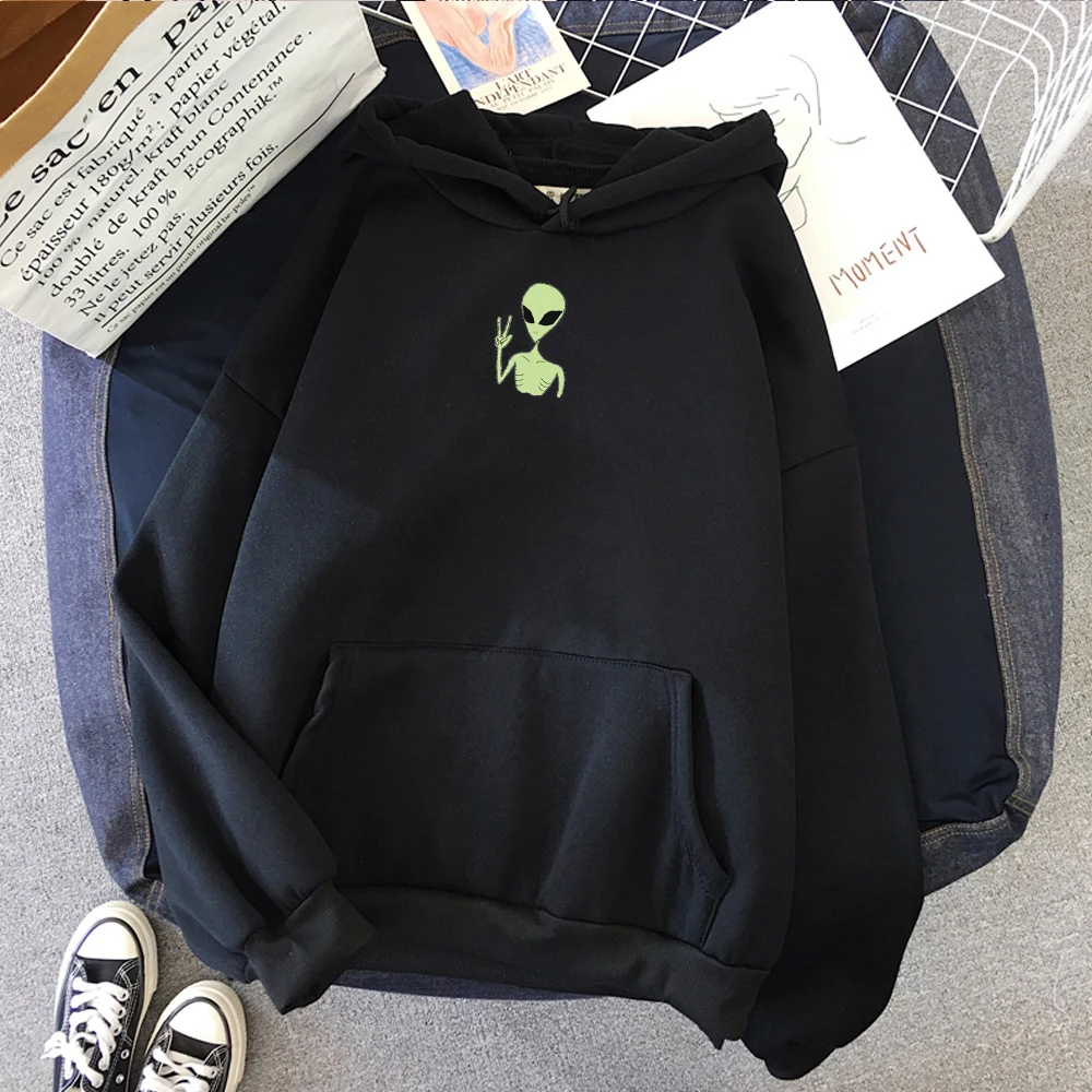 Funny Alien Graphics Print Funny Hoodies Pullover Women Warm Sweatshirt Cute Streetwear Kawaii Oversized Hoodie Sweatshirts