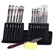 

15pcs Paint Brushes Set Nylon Hair Artist Sponge with Storage Case Watercolors Acrylic Palette Knife Oil Painting Art Supplies