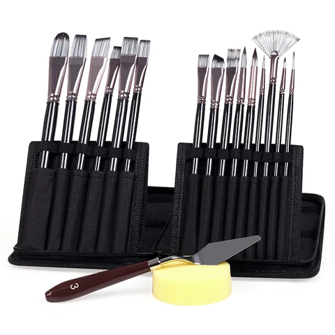 15 قطعة مجموعة فرش الدهان النايلون الشعر الفنان الإسفنج مع حقيبة للتخزين الألوان المائية الاكريليك لوحة سكين رسم زيتي فني لوازم