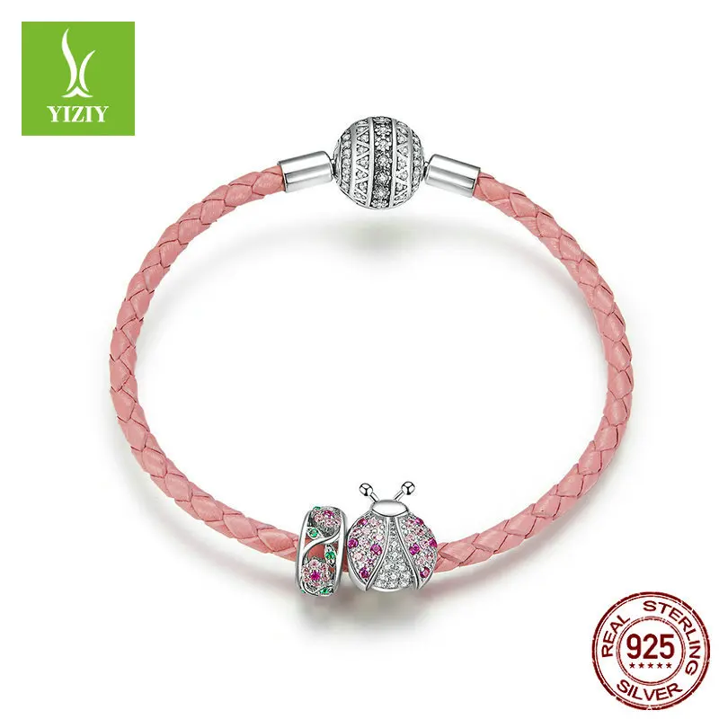 

Silver zi yun Origional Design Pink GIRL'S Heart Coccinella Septempunctata Fashion Diy925 Sterling Silver Bracelet Women's Scb82