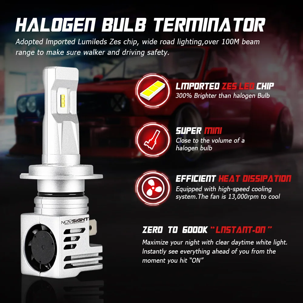 Novsight H7 H4 H3 H1 Светодиодные Автомобильные фары 6000K 10000лм пара автомобильных фар H11 9005 9006 HB2 Hi/lo луч авто фары лампы