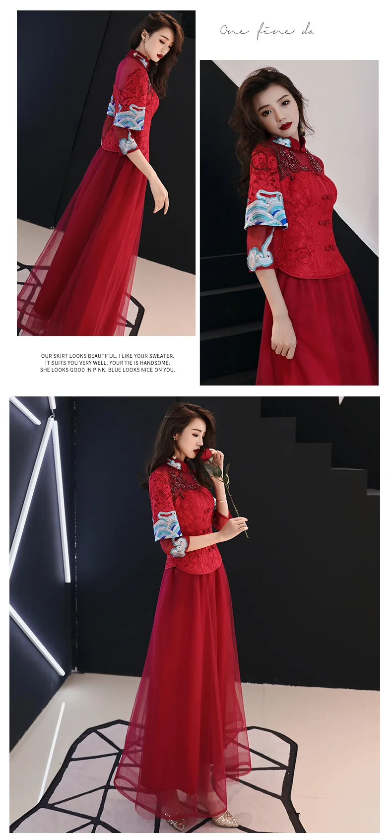 Chinese Style Bride Wine Marriage Dress for Toast New Style Banquet Annual General Meeting Host Cheongsam Style Evening Dre