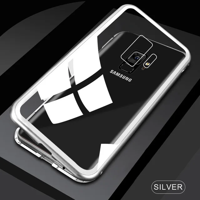 Магнитная Адсорбция металлический чехол для samsung Galaxy S10 S9 S8 S10E Note 8, 9, 10, плюс A10 A20 A20E A30 A40 A50 A70 A7 A9 крышка - Цвет: Silver