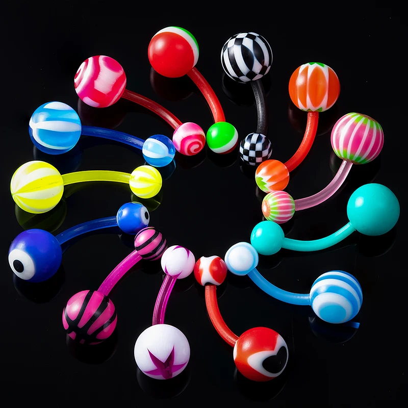 10-50pcs Colorful Navel Ring Acrylic Belly Piercing Ball Bar Button Rings Ombligo Barbell for Women Sexy Body Jewelry 14G |